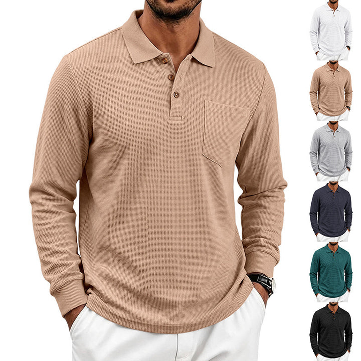 Men's Long Sleeve Waffle Piqué Polo with Button Placket and Chest Pocket Mune Fashion