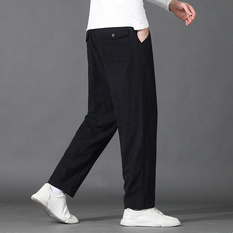 Men Straight-Leg Ribbed Structure Lounge Pants with Elastic Waistband and Flap Pocket Mune Fashion