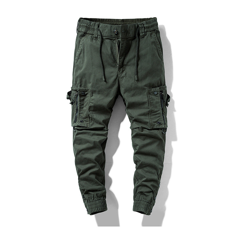 Men's Multifunctional Cargo Jogging Pants with Drawstring Waistband, Zipper Pockets, and Adjustable Ankle Cuffs Mune Fashion