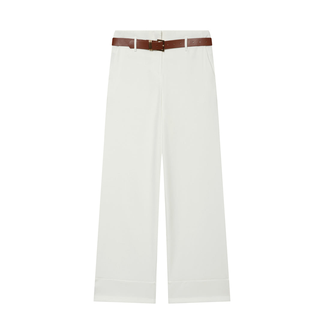 Women's High-Waisted Wide-Leg Trousers with Press Fold, Belt Loops, and Concealed Button Placket Mune Fashion