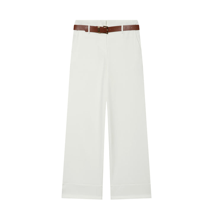 Women's High-Waisted Wide-Leg Trousers with Press Fold, Belt Loops, and Concealed Button Placket Mune Fashion
