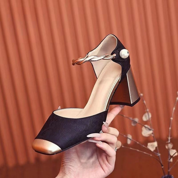 Women's elegant slingback pumps with square toe shape, jacquard upper material and twisted decorative strap Mune Fashion