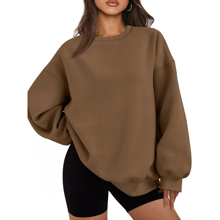 Women's oversized crew neck sweatshirt with dropped shoulder, soft fleece lining, and ribbed cuffs Mune Fashion