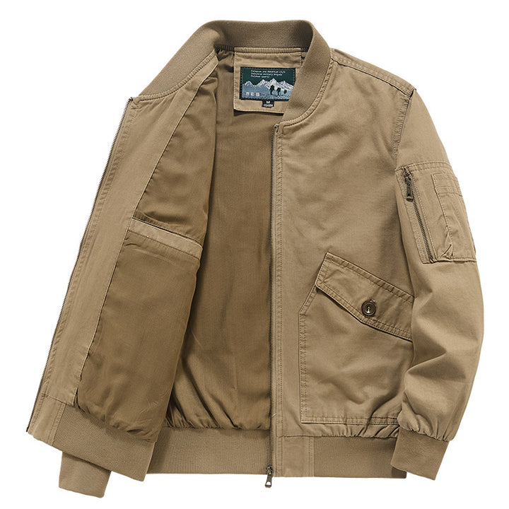 Men's bomber jacket in minimalist pilot cut with sleeve organizer, concealed zipper, and internal document pocket Mune Fashion