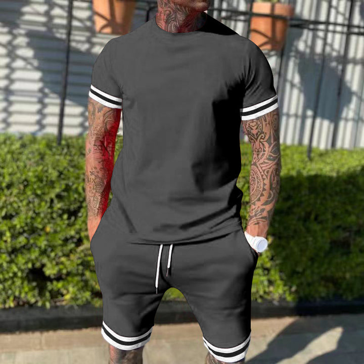 Men's casual sports set made of cotton jersey with round neck shirt and drawstring shorts Mune Fashion