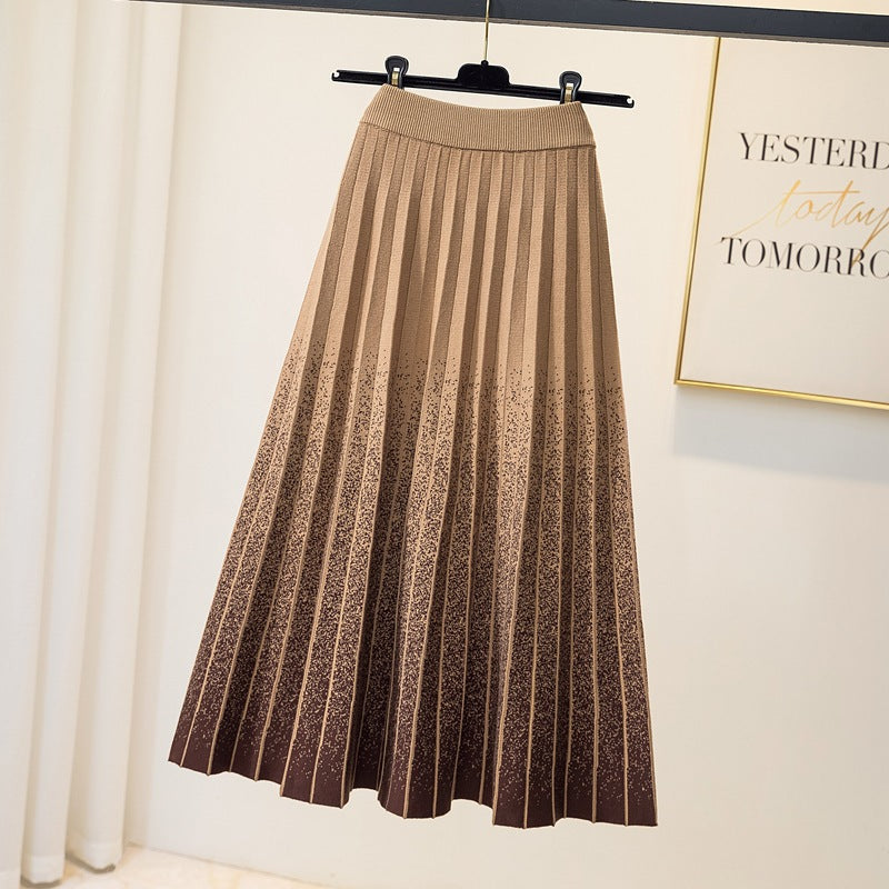 Ladies Elegant Pleated Skirt with Contrasting Stripes Mune Fashion