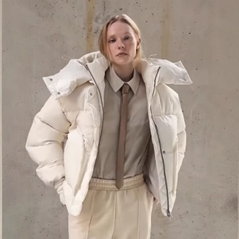 Women Oversize Quilted Puffer Jacket with extra high Stand-up Collar, double Front Zipper and boxy Silhouette Mune Fashion