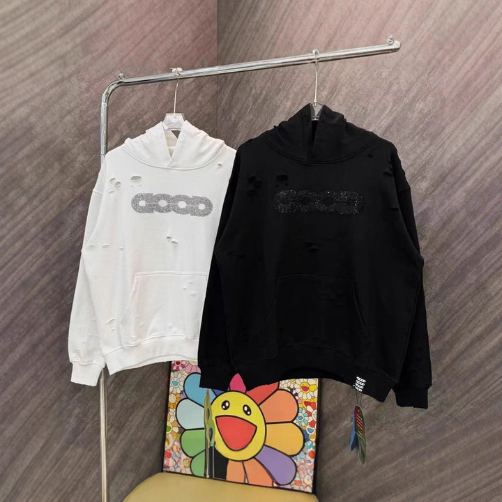 Ladies Oversized Hoodie with Torn Details Mune Fashion