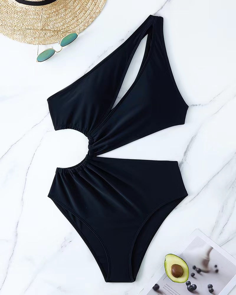Ladies' one-piece swimsuit with asymmetrical cut and gathering Mune Fashion