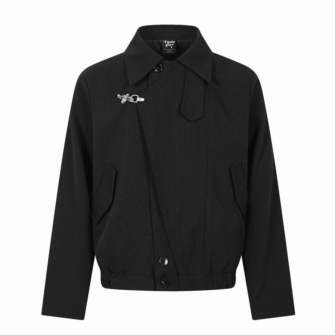 Ladies short blouson in overshirt style with distinctive shirt collar and metal hook closure Mune Fashion