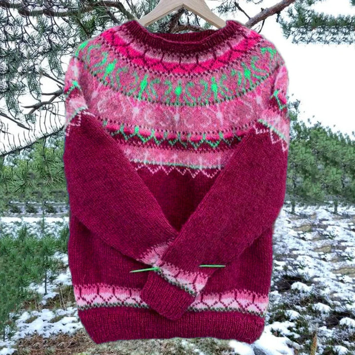 Women's Norwegian sweater made of wool blend with round neck and traditional Fair Isle yoke Mune Fashion