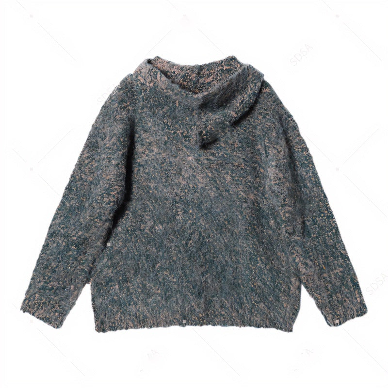 Women's Fluffy Hooded Cardigan with Button Placket and Mélange Bouclé Look Mune Fashion