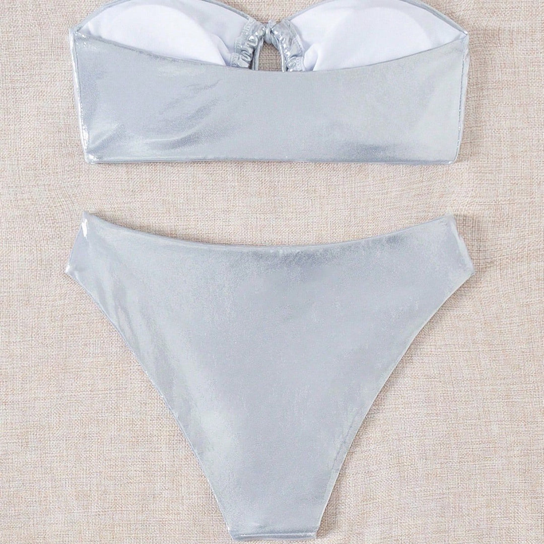 Women's bandeau bikini with shiny top and high leg cut Mune Fashion