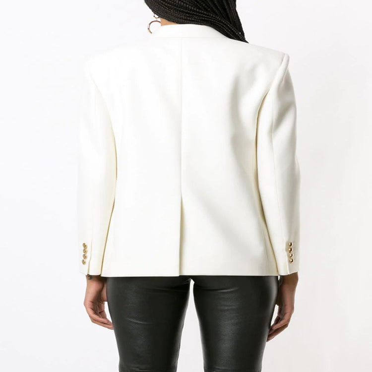 Women's Boxy Double-Breasted Blazer in Clean Tailoring with Structured Shoulders Mune Fashion