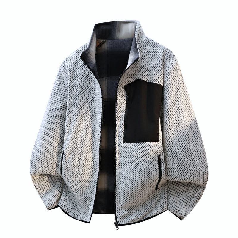 Men's structured fleece overlay jacket with contrast chest pocket and two-way zipper Mune Fashion