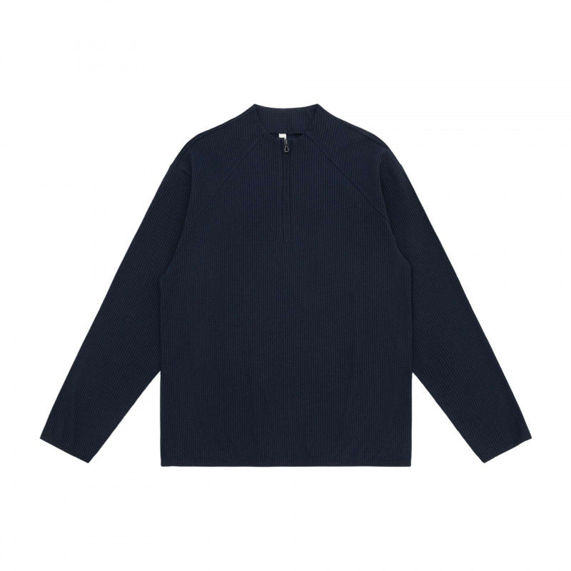 Unisex Waffle Knit Half-Zip Pullover with Raglan Sleeves Mune Fashion