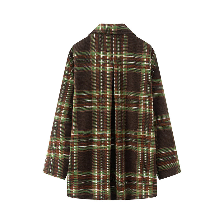 Women's checked wool blend coat with shirt collar, hidden button placket and patch pockets Mune Fashion