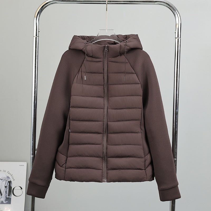 Ladies nano quilted hybrid jacket with hood, softshell sleeves and light thermal insulation Mune Fashion