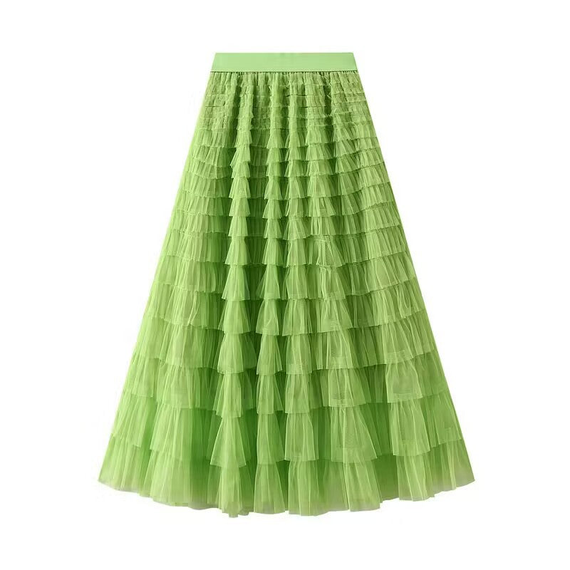 Women's layered tulle midi skirt with elastic waistband and ruffles Mune Fashion