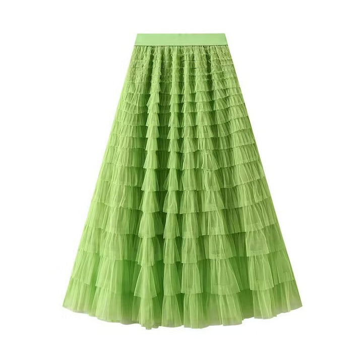 Women's layered tulle midi skirt with elastic waistband and ruffles Mune Fashion