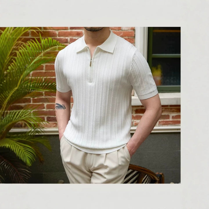 Men's Fashion Short Sleeve Polo Shirt with Half Zipper Mune Fashion