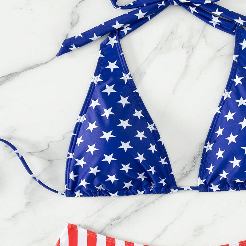 Women High-Cut Triangle Bikini with Patriotic Print Mune Fashion
