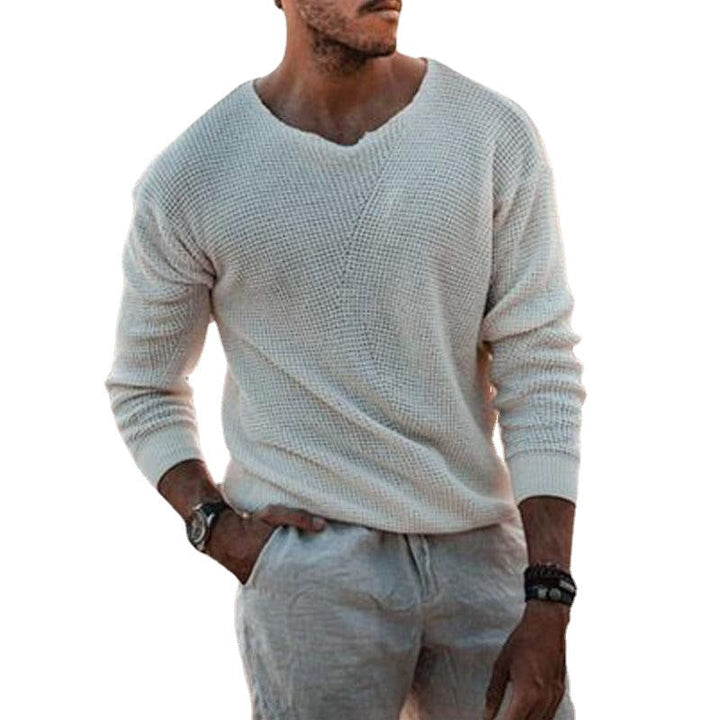 Men's sweater with V-neck and textured design Mune Fashion