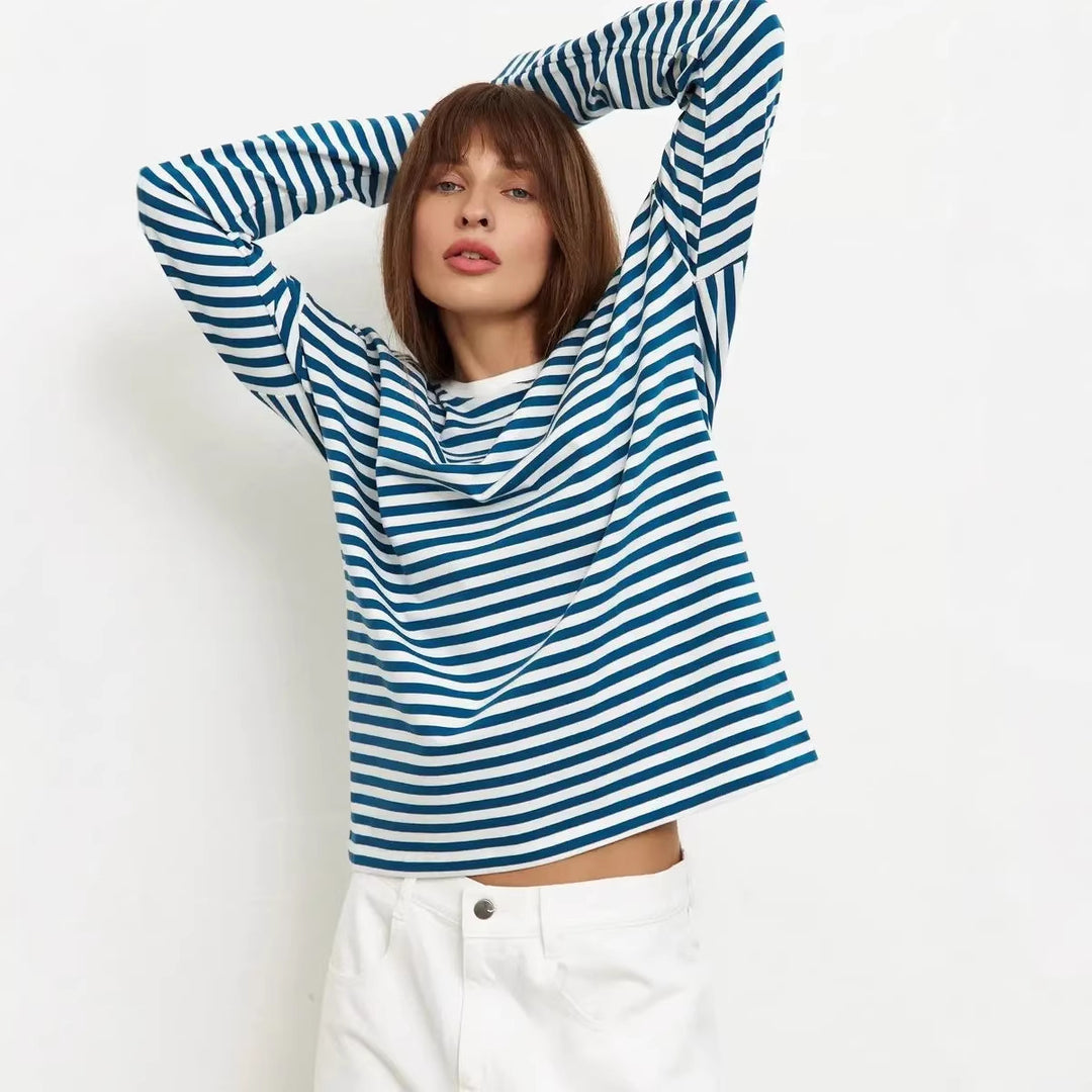 Women Casual Striped Long Sleeve Shirt Mune Fashion
