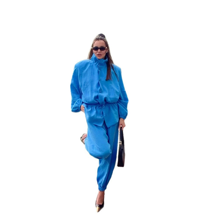 Women's lightweight casual jogging set with drawstring, stand-up collar, and elastic waistband Mune Fashion