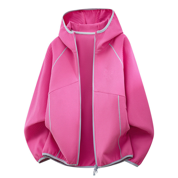 Women's hooded jacket made of breathable waffle knit with oversized cut and zipper