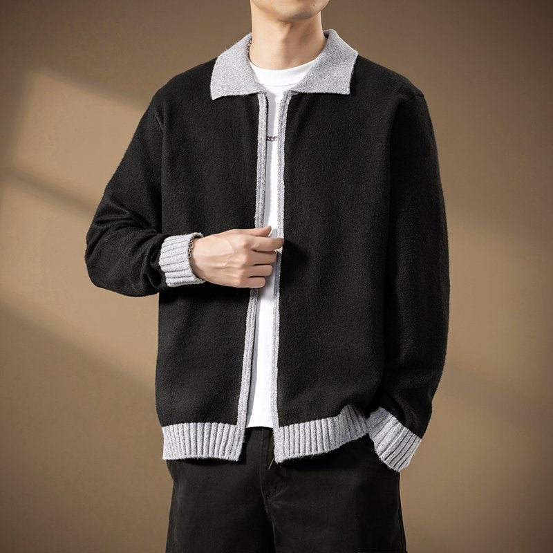 Men's cardigan with full zip and contrasting ribbed hem Mune Fashion