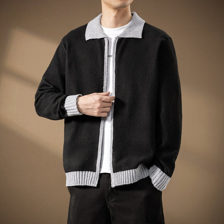 Men's cardigan with full zip and contrasting ribbed hem Mune Fashion