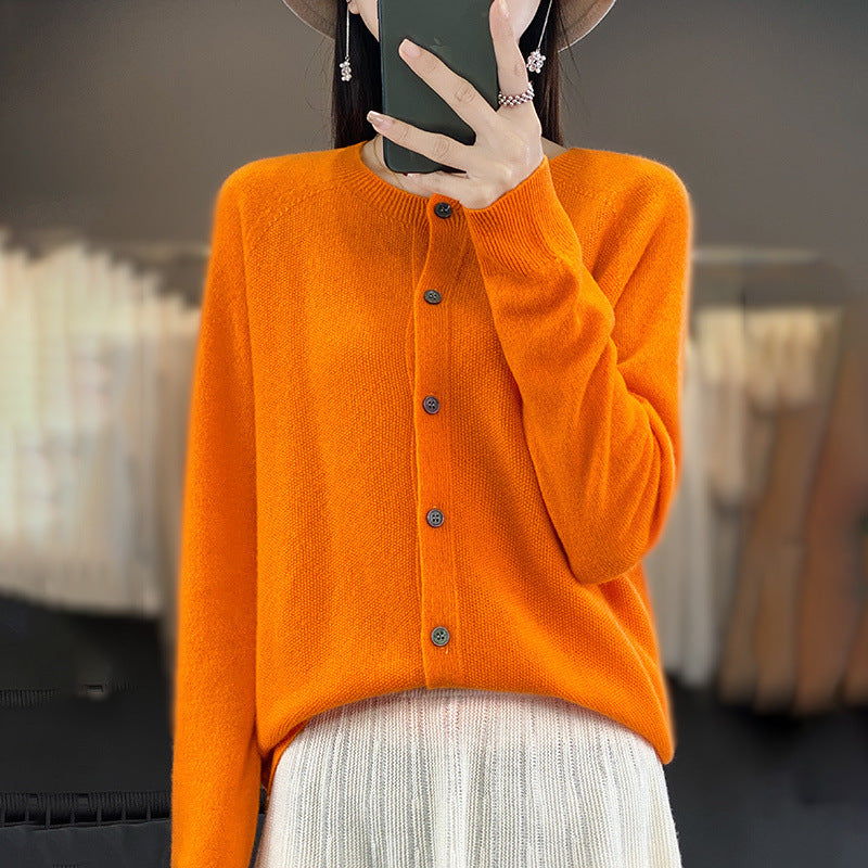 Women's Short-Cut Cardigan in Mohair-Look with Round Neckline and Pearl Buttons Mune Fashion