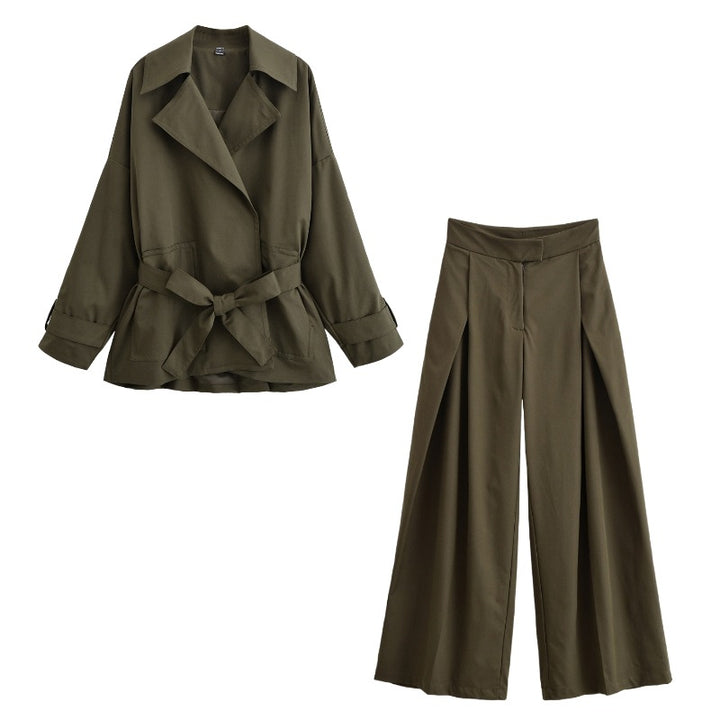 Women Tailored Short Trench with Tie Belt and Oversized Sleeves Mune Fashion