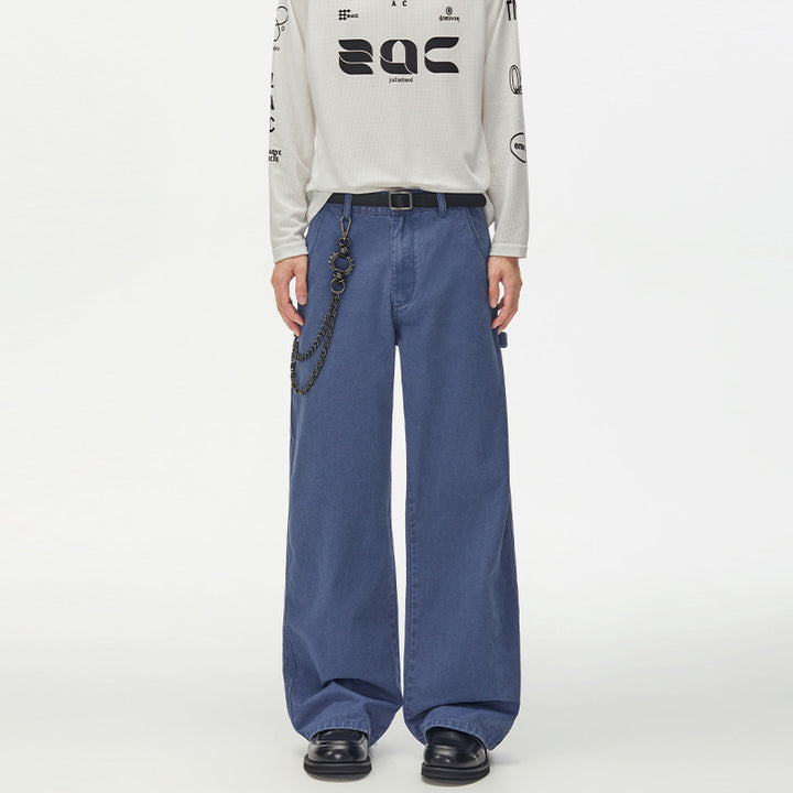 Men's Wide Utility Denim Pants with Carabiner Chain and Hammer Loop Mune Fashion