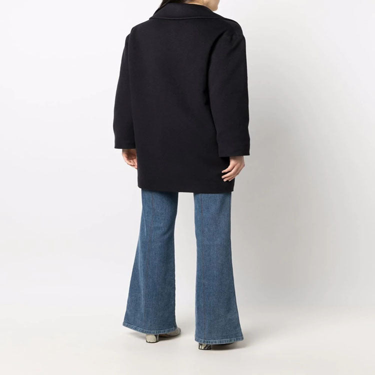 Women's Boxy Double-Breasted Short Coat made of Wool Blend with Golden Decorative Buttons Mune Fashion