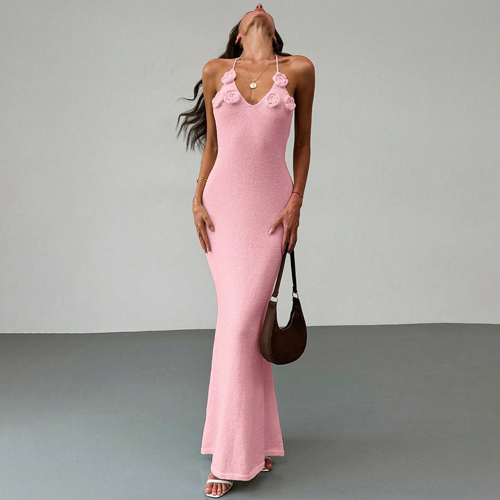 Ladies shimmering maxi dress with elegant flower appliqués Mune Fashion