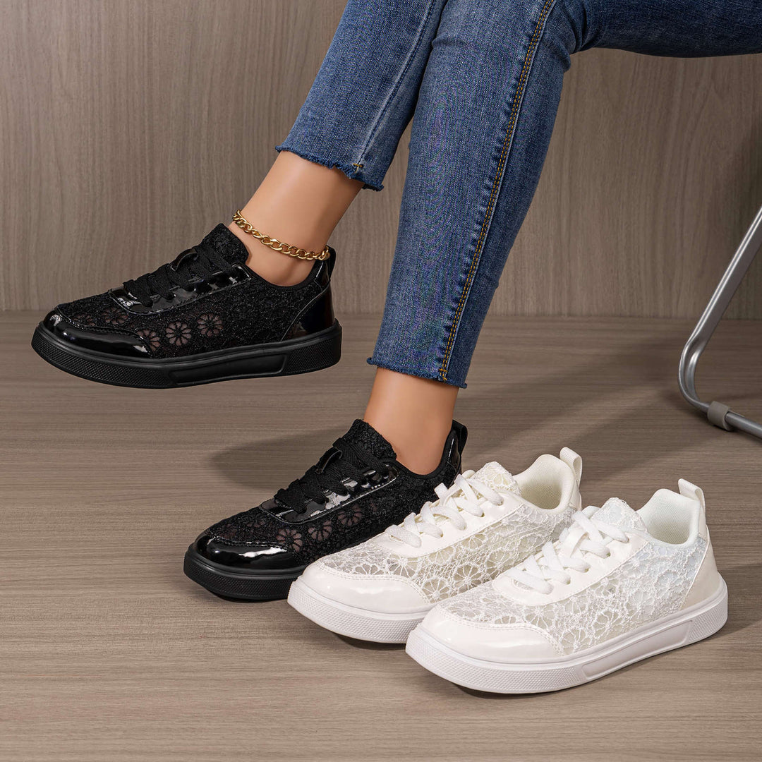 Women's elegant platform sneaker with fine lace trim, padded heel collar, and shock-absorbing EVA sole Mune Fashion