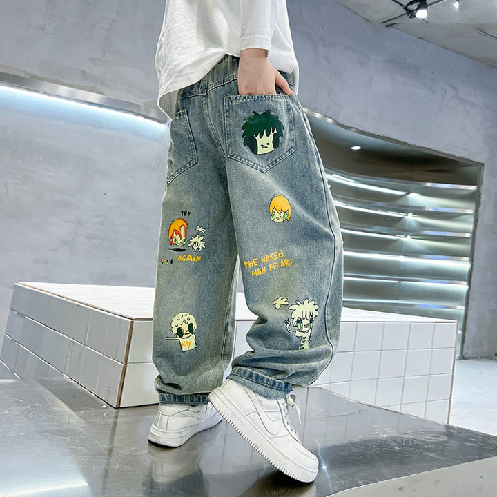 Boys casual denim jeans with colorful comic design Mune Fashion
