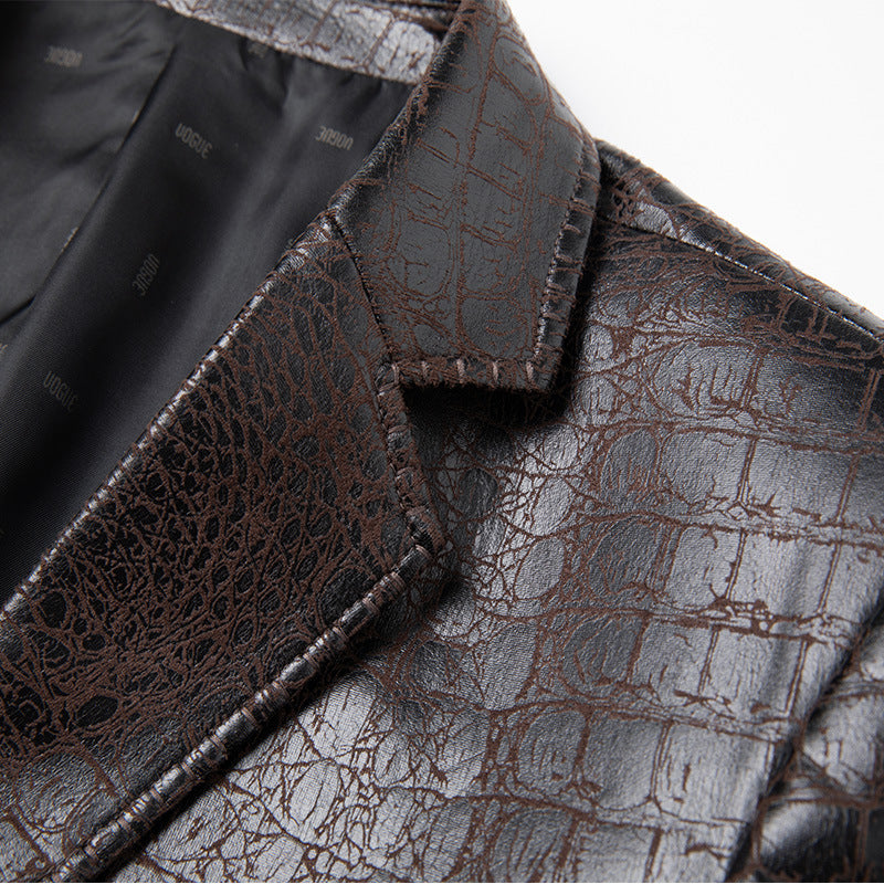 Men's blazer made of embossed synthetic leather with crocodile leather look Mune Fashion