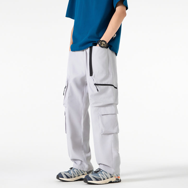 Herren Breite Cargo-Hose im Utility-Design mit elastischem Bund, integrierter Gurt und multifunktionalen Taschen Mune Fashion