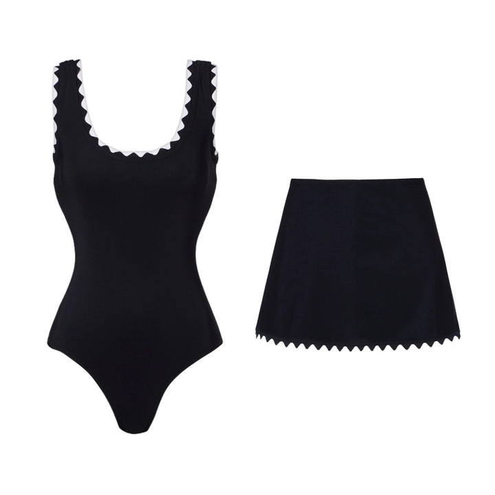 Women's One-Piece Swimsuit with Asymmetric Design and Matching Skirt Mune Fashion