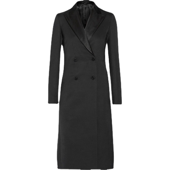 Women's tailored long coat in tuxedo look with shawl collar Mune Fashion