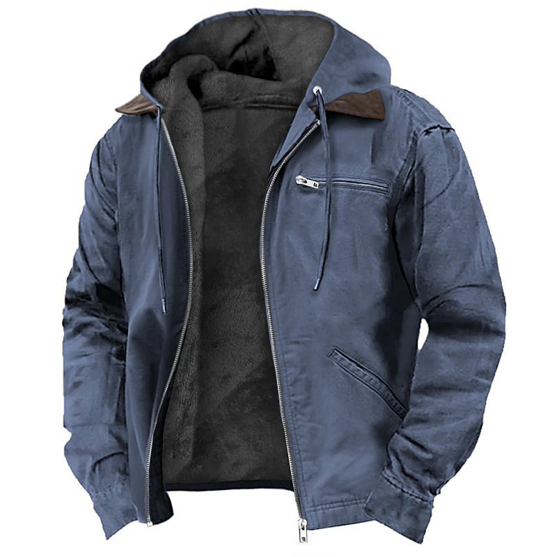 Men's Padded Hoodie Jacket with Teddy Lining, Windproof Canvas and Zipper Pockets Mune Fashion