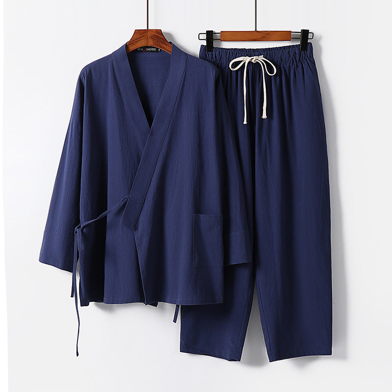 Unisex Lightweight Kimono Lounge Set made of draping cotton blend with drawstring pants Mune Fashion