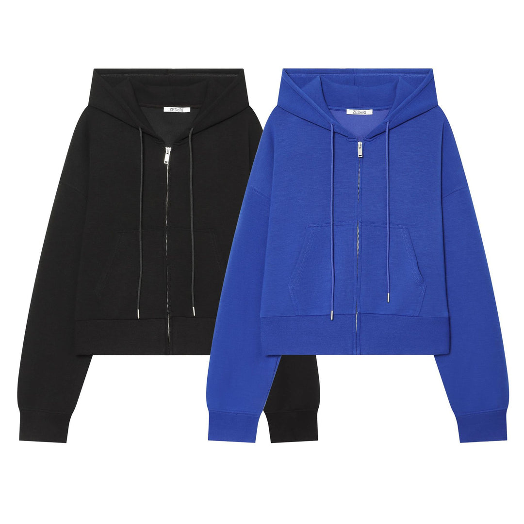 Women's Cropped Sweat Jacket with Metal Zip, Kangaroo Pocket and Oversized Hood Mune Fashion