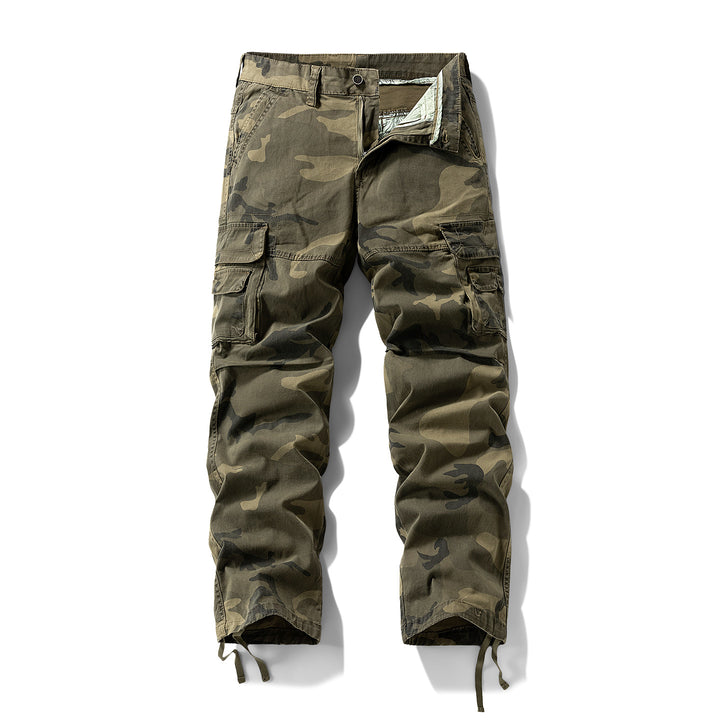 Herren Cargo-Hose mit Camouflage-Muster, Relaxed-Fit, Mehrfach-Taschen und Kordelzug am Saum Mune Fashion