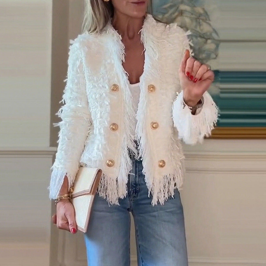Women's short jacket with structured surface and decorative button row Mune Fashion