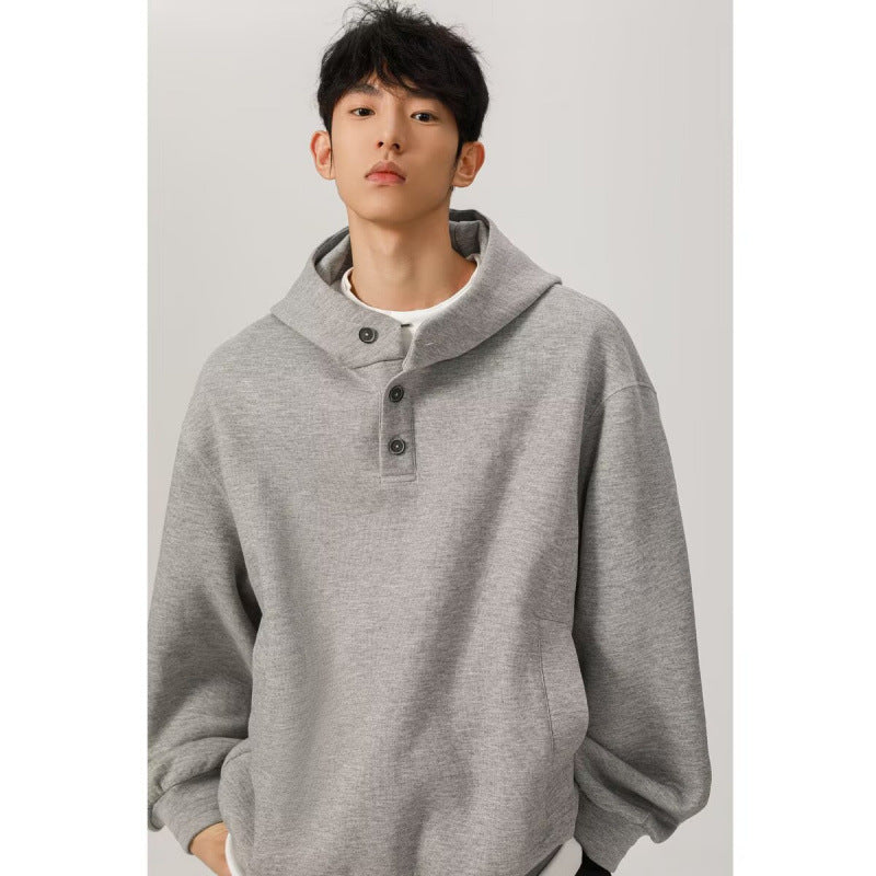 Men's Oversized Hoodie with 3-Button Placket and Side Pockets Mune Fashion