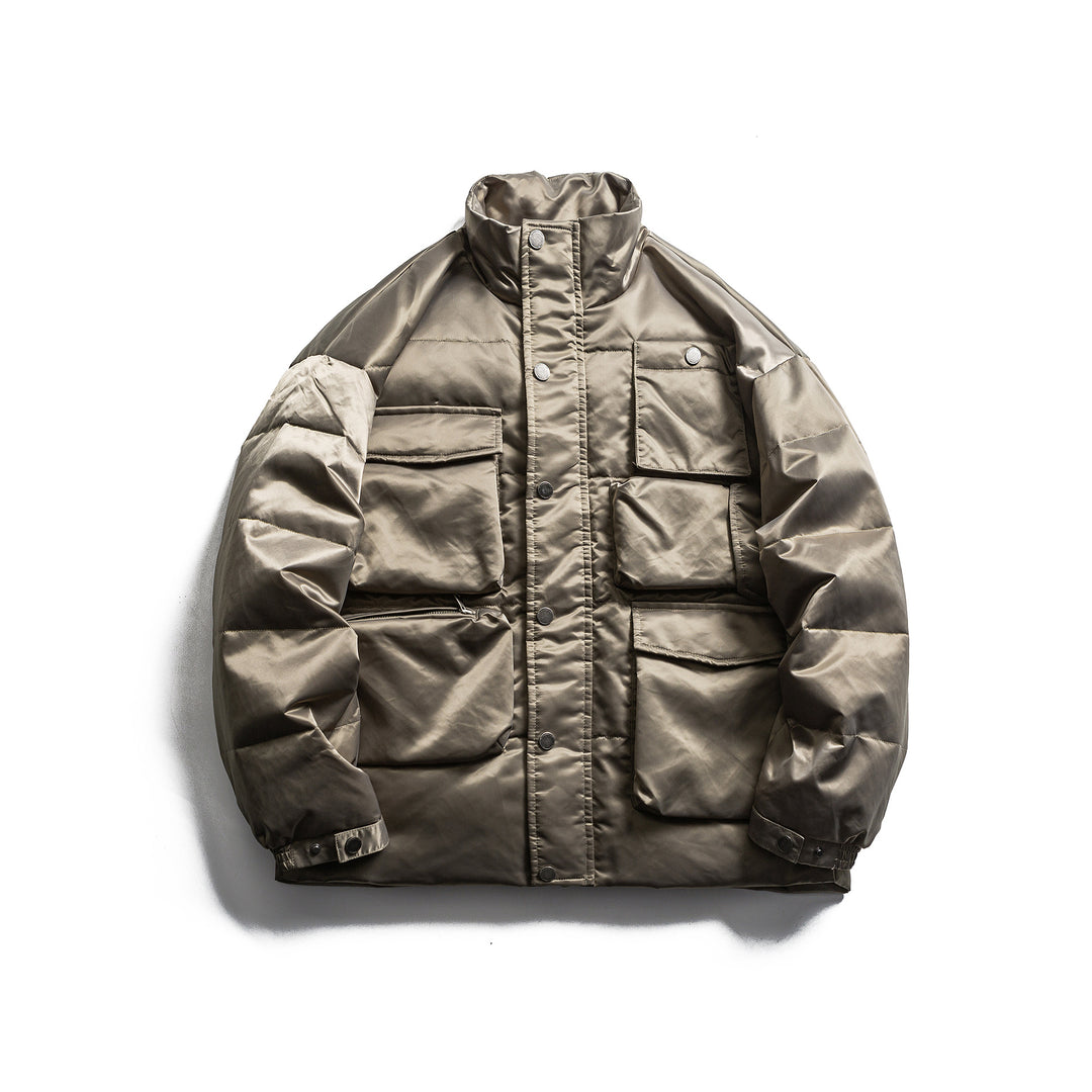 Men's Boxy Insulation Jacket in Field Style with Cargo Pockets and High Standing Collar Mune Fashion